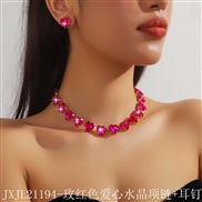 (JXJL21194  rose Redlove  crystal necklace+) color white Peach heart love glass Rhinestone clavicle chain exaggerating 