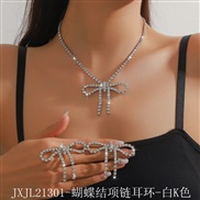 (JXTL213 1butterfly  necklace  White K) occidental style retro Rhinestone big bow necklace earrings set exaggerating te