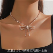 (JXTL213 1butterfly  necklace  Gold) occidental style retro Rhinestone big bow necklace earrings set exaggerating tempe