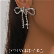 (JXER169  White K) occidental style retro Rhinestone big bow necklace earrings set exaggerating temperament brief all-P