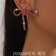 (JXER169  Pink) occidental style retro Rhinestone big bow necklace earrings set exaggerating temperament brief all-Purp
