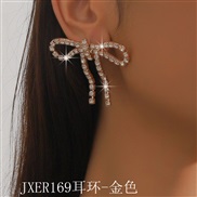 (JXER169  Gold) occidental style retro Rhinestone big bow necklace earrings set exaggerating temperament brief all-Purp