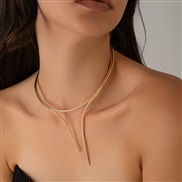 ( Gold 6379)occidental style punk wind brief Metal surface circle Double layerv Collar  fashion opening necklace