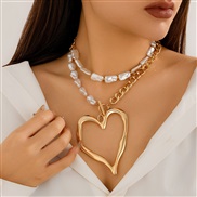 ( Gold 5  7)occidental style wind exaggerating big love necklacenecklace Metal chain Double layer imitate Pearl