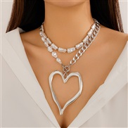 ( White K 5  7)occidental style wind exaggerating big love necklacenecklace Metal chain Double layer imitate Pearl