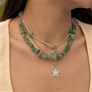 ( 2  White K+ green 4987)occidental style ethnic style gravel beads necklacenecklace new medium tassel flowers leaves