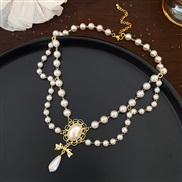 ( necklace )Korea Oval bow drop Pearl retro necklace high temperament chain woman