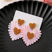 (E2367/ Pink)silver Korean style brief love earrings  Countryside splice Acrylic Earring high personality color earring