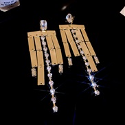 ( Silver needle  Gold)silver square diamond tassel earrings samll personality high earring occidental style exaggeratin