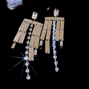 ( Silver needle  Silver)silver square diamond tassel earrings samll personality high earring occidental style exaggerat