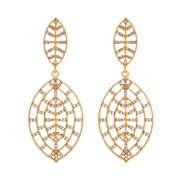 ( Gold)E occidental style exaggerating creative hollow Alloy diamond Leaf earrings  fashion high Earring