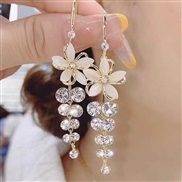 (E22 9gold )super Opal flowers woman  Korea temperament fashion high long style tassel Earring