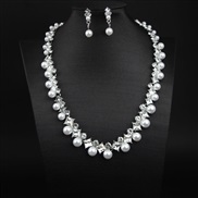 ( White K electroplated )  occidental style all-Purpose Pearl diamond clavicle short necklace earrings set bride