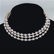 (XL 2241  Gold)occidental style brief multilayer Pearl necklace Rhinestone bride Pearl Collar clavicle chain