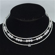 (XL 224   Silver) high-end luxurious multilayer Rhinestone zircon clavicle necklace Pearl necklace Collar woman