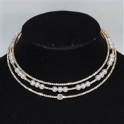 (XL 224   Gold) high-end luxurious multilayer Rhinestone zircon clavicle necklace Pearl necklace Collar woman