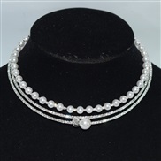 (XL 2239  Silver)Pearl zircon necklace multilayer Rhinestone bride wedding Collar clavicle chain
