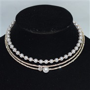 (XL 2239  Gold)Pearl zircon necklace multilayer Rhinestone bride wedding Collar clavicle chain