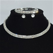 (XL 2246  Silver)occidental style fully-jewelled necklace earrings bangle three Rhinestone diamond Collar bride wedding