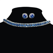 (XL 2245  Two piece suit  light blue )  occidental style fashion blue chain necklace ear stud set  woman