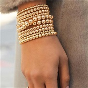 ( Gold4mm) Pearl bracelet brief gold retro elasticity beads bracelet bangle