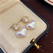 ( Silver needle  Gold)Korean style temperament embed zircon love Pearl earrings fashion all-Purpose Earring woman