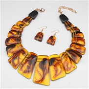 ( Brown)  occidental style exaggerating retro personality necklace earrings set lady