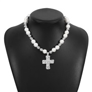 ( White k)occidental style personality fashion fashion necklace  Pearl splice cross samll clavicle chain