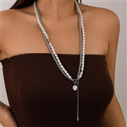 ( White k 6513)occidental styleins wind imitate Pearl beads necklace  fashion Metal Rivet chain tassel clavicle