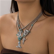 ( White k4 5184)occidental style ethnic style turquoise Cowboy necklace set punk retro Metal head clavicle