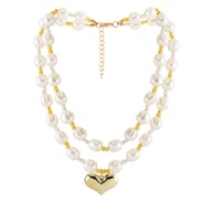 ( white)  fashion exaggerating Pearl Double layer necklace  sweet love pendant