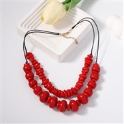 ( red) color resin Double layer Irregular geometry Round necklace     retro fashion style