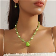(JXJL21318 Ligh  greenPearl  crystal Two piece suit) new fashion color color imitate Pearl crystal geometry necklace ea