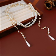 ( necklace  Gold  white)love zircon beads drop Pearl necklace fashion personality clavicle chain retro high woman
