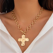 ( Gold 6678)occidental style fashion punkins wind Metal cross necklace O buckle chain woman