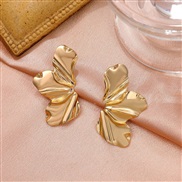 ( Gold)occidental style retro exaggerating gold flowers ear stud brief temperament Irregular petal earrings Alloy Earri