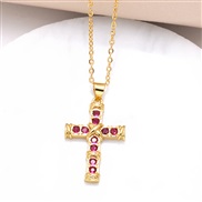 ( rose Red)occidental style retro color cross pendant necklace bronzek gold clavicle chainnkb