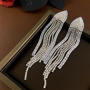 ( Silver needle  Silver)s silver new fully-jewelled geometry earrings long style exaggerating tassel earring personalit