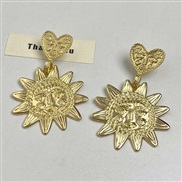 ( Gold)occidental style exaggerating Metal sun flower pendant earrings high unique love ear stud