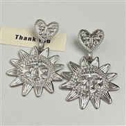 ( Silver)occidental style exaggerating Metal sun flower pendant earrings high unique love ear stud