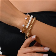 ( Gold 5485)occidental style imitate Pearl beads bracelet set ins wind multilayer chainbracelet