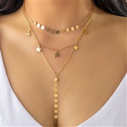 ( 3   Gold 5488)occidental style  brief chain imitate Pearl necklace woman set  fashion Metal sequin multilayer chain