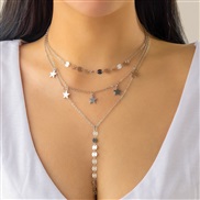 ( 3  White K 5488)occidental style  brief chain imitate Pearl necklace woman set  fashion Metal sequin multilayer chain