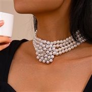 ( White K 6645)occidental style temperament samll wind multilayer imitate Pearl flowers necklace woman beads clavicle c