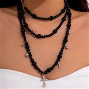 ( 1  White K+ black  6793)occidental style black wind Acrylic beads necklace  personality cross pendant clavicle chain 