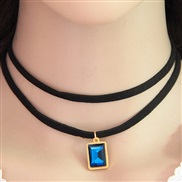 occidental style trend  fashion concise all-Purpose velvet rope square gem Double layer temperament collar necklace