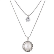 Korean style fashion  sweet flash diamond elegant Pearl Double layer temperament long necklace  sweater chain