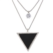 Korean style fashion  sweet flash diamond black triangle Double layer temperament long necklace  sweater chain
