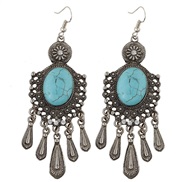 occidental style fashion  Metal retro Bohemia wind color turquoise drop temperament exaggerating earrings