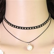occidental style trend  fashion concise all-Purpose velvet rope Rivet Pearl Double layer temperament collar necklace